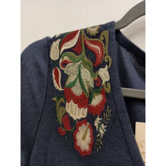 Mystree Women BOHO Dress Small Blue Embroidered Bell Sleeve Casual A Line - Picture 3 of 10